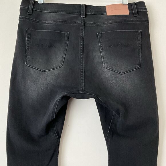 One X One Teaspoon Low Waist Bow Shaped Tapered Leg Jeans Curved Hem Black 32 - Picture 7 of 11